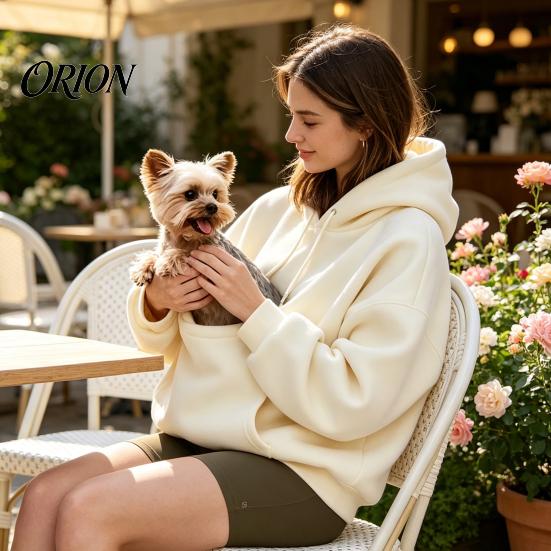 Sweat à capuche avec poche kangourou pour femme, Hoodie à poche porte-animal, Sweat à capuche à poche surdimensionnée, Pull polaire pour chien et chat