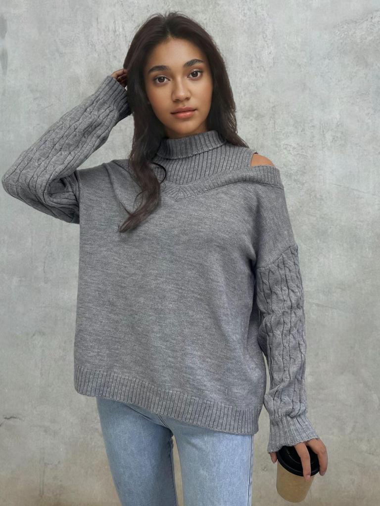2024 Fall/Winter Women's Off-the-Shoulder Turtleneck Sweater: Sexy European-American Style, Loose-Fit Pullover Tops