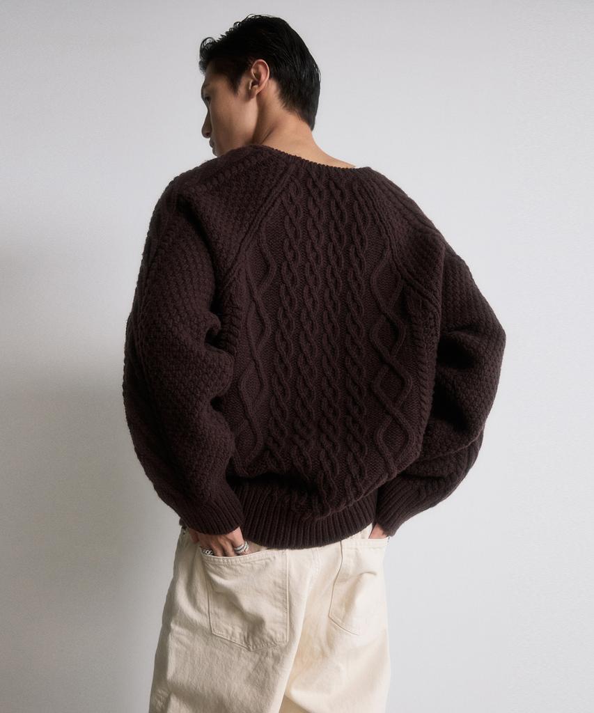 DUSTYWHITE Brown Fine Wool Cable Knit Sweater