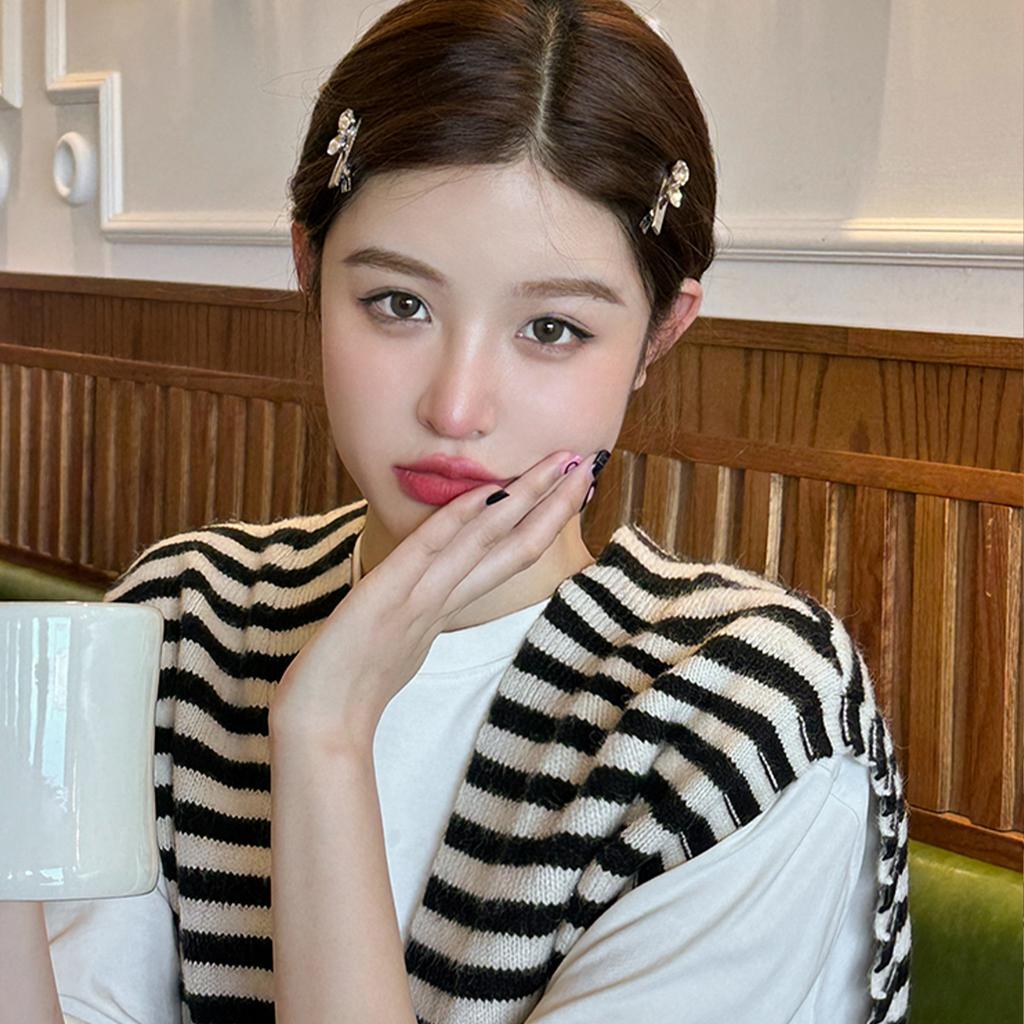 Y2k rhinestone bow hairpin forehead bangs clip Spice girl edge clip silver temperament hairpin duck bill clip headdress