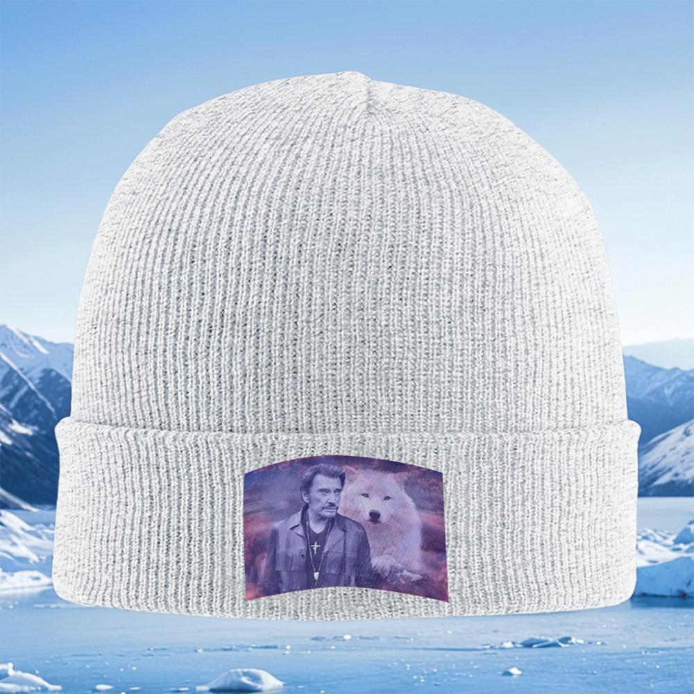 Man wolf portrait necklace cross Men Women Unisex Knitted Hat Beanie Pullover Cap Winter Thermal Warm Christmas Outdoor Cycling