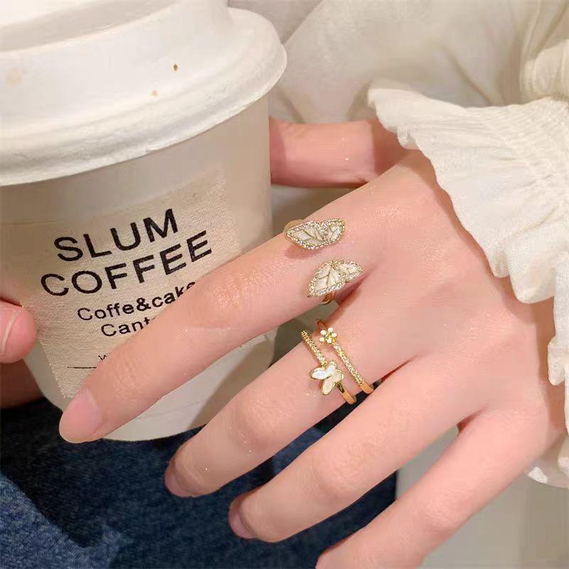 Dripping Butterfly Double Ring Female Niche Design Advanced Sense Index Finger Ring Tide Fashion Personality Open Ring