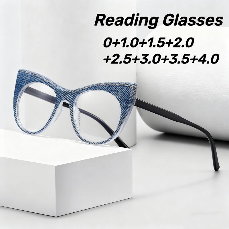 Fashion Reading Glasses New Oversized Cat-Eye Blue Light Blocking Glasses Trendy Color-Block Frames HD Presbyopia Glasses