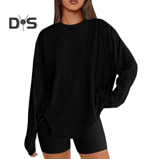 

Женские топы с круглым вырезом и длинным рукавом, однотонные, свободного кроя, пуловеры, топы, мягкие, эластичные, повседневные, джемперы, повседневная одежда S чёрный