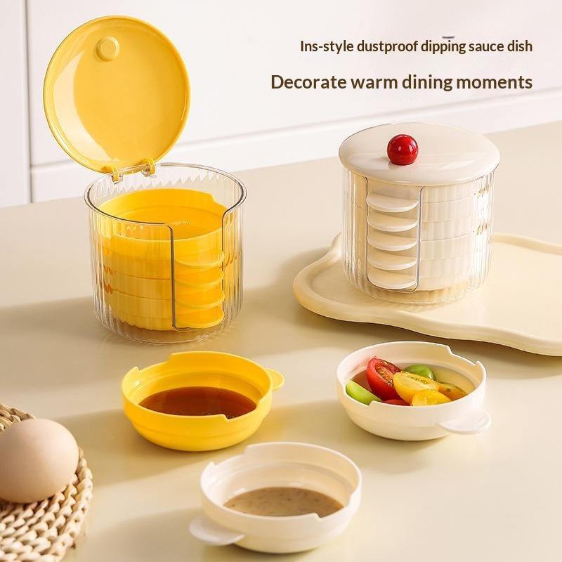 Portable Mini Sauce Dish Set With Chopstick Rest Dustproof Stackable Plastic Food Container For Kitchen