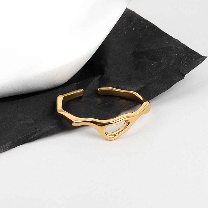 Japanese Minimalist Irregular Glossy Open Ring For Women Versatile Niche Design Statement Band
