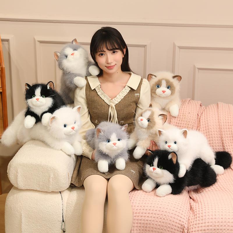 45/55CM Cuddly Lifelike Ragdoll Cat Plush Toys Fluffy Cozy Lying Prone Pet Cat Doll Warm Appease Kitten Doll Kawaii Home Decor