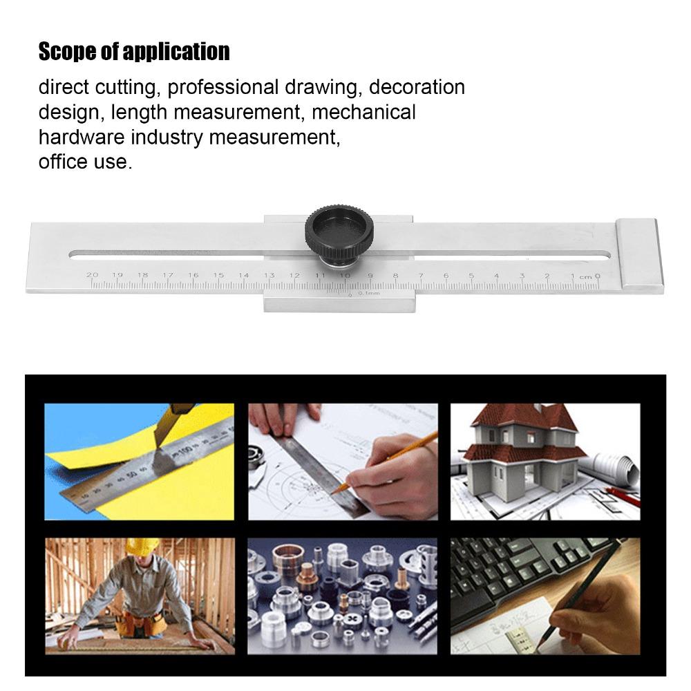 Carbon Steel Sliding Line Ruler 200mm (Measuring Range) with Slide Stops Marker Gauge High Scale Accuracy with Larger ABS Knob