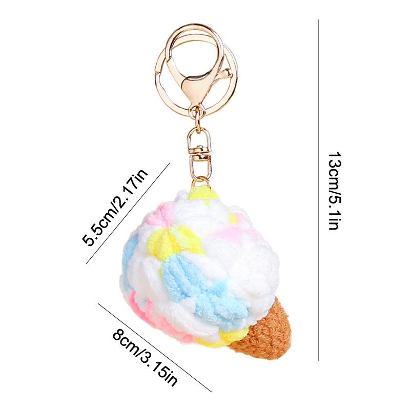 1PC Kids Kawaii Simulated Plush Ice Cream Cone Keychain Creative Cute Food Keyring Couple Key Holder Bag Pendant Decoration Toys