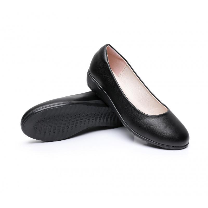 Женские противоскользящие черные кожаные рабочие туфли - Универсальные балетки с мягкой подошвой 34 1990₽