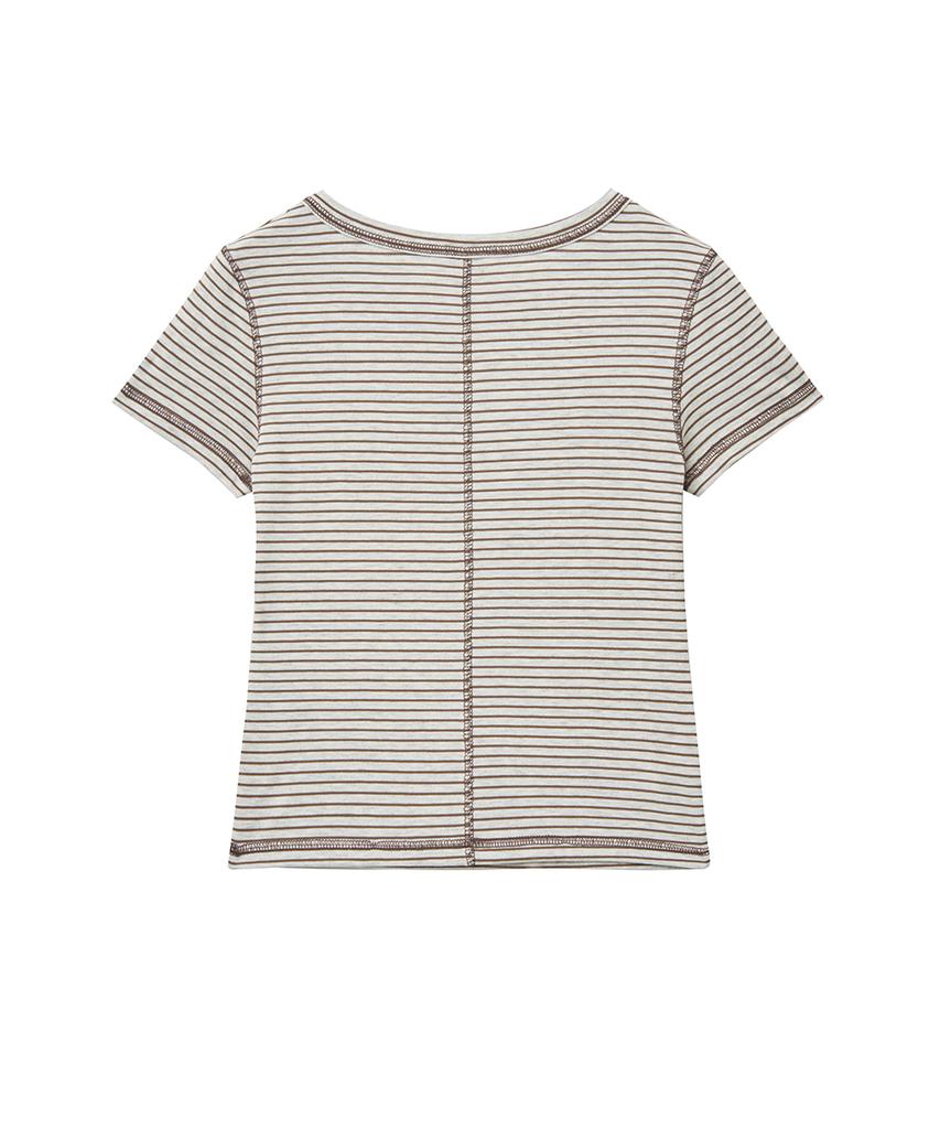 Lense Slim Fit Striped Tee Beige