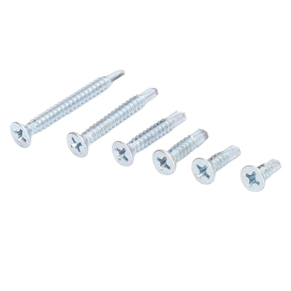 160Pcs Self Drilling Screws Carbon Steel Blue Zinc Plated Countersunk Cross Head Fastener M4.2 for