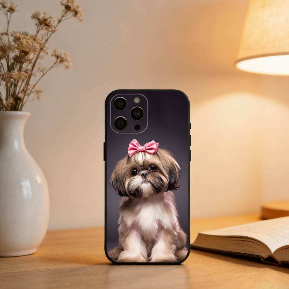 Painting Art Shih Tzu  Phone Case For iPhone 17,16,15,14,13,12,11 Plus,Pro Max,XS,Soft Silicone Black Cover