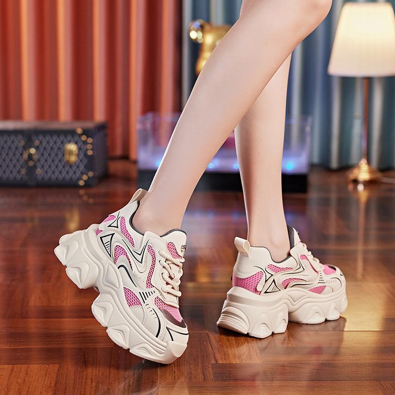 European Dad Shoes Women's Super Fire 2025 Spring New Mesh Breathable Sports Shoes Thick Sole Height Increase Women's Shoes 8cm