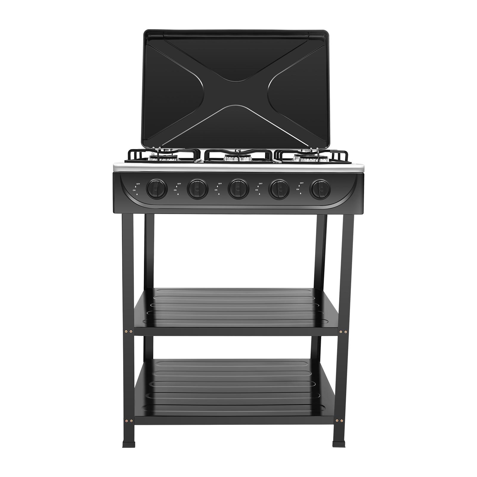 5 Burner Outdoor Gas Stove 2.5KW Camping Cooker Portable NG LPG Iron Enamel for Garden Patio BBQ Picnic