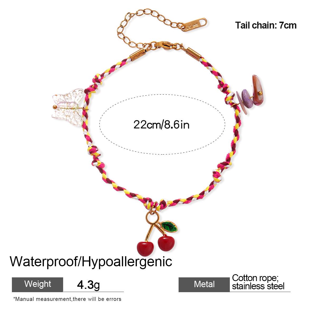 

Stainless Steel Cherry & Butterfly Tassel Bracelet - Fashionable, Sweet, and Unique Design