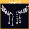 Zircon Crystal Women Leaves Tassel Drop Earrings Dangle