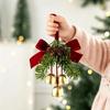 Plush Christmas Tree Hanging Ornaments With Cute Bow And Gold Bell Perfect For Xmas Home Party Decorations