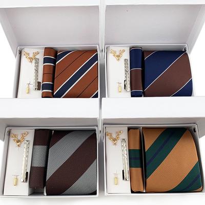 Men'S Striped Tie Gift Box 6-Piece Set Tie Pocket Towel Neckclip Cuffs