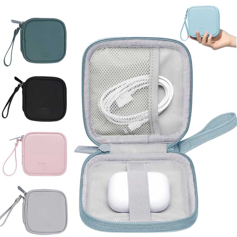 Solid Color Simple Lightweight Earphone Bag Large Capacity Waterproof and Scratch-resistant PU Skin-feel Mini Earphone Bag