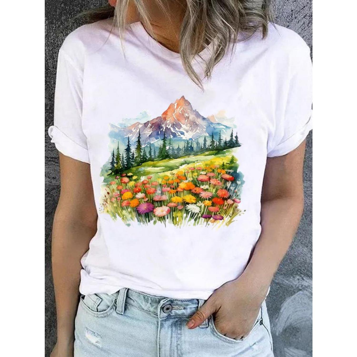 

Прекрасная трендовая футболка для женщин, модный топ, базовая футболка с коротким рукавом и принтом, одежда, круглый вырез, графические футболки S