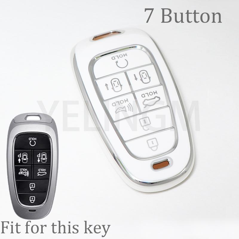 Car Key Case For Hyundai Key Fob Cover Keychain For     Sonata Santa Fe Tucson Nexo Palisade 7 Buttons