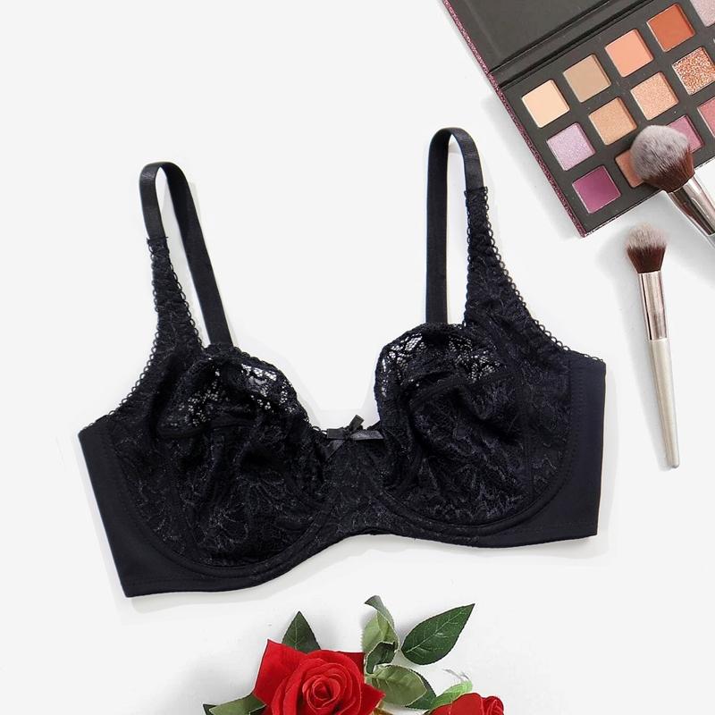 Women Plus Size Bras Lace Bralette with Wire No Foam Pad Thin Brassiere 75C-100C 80D-105D