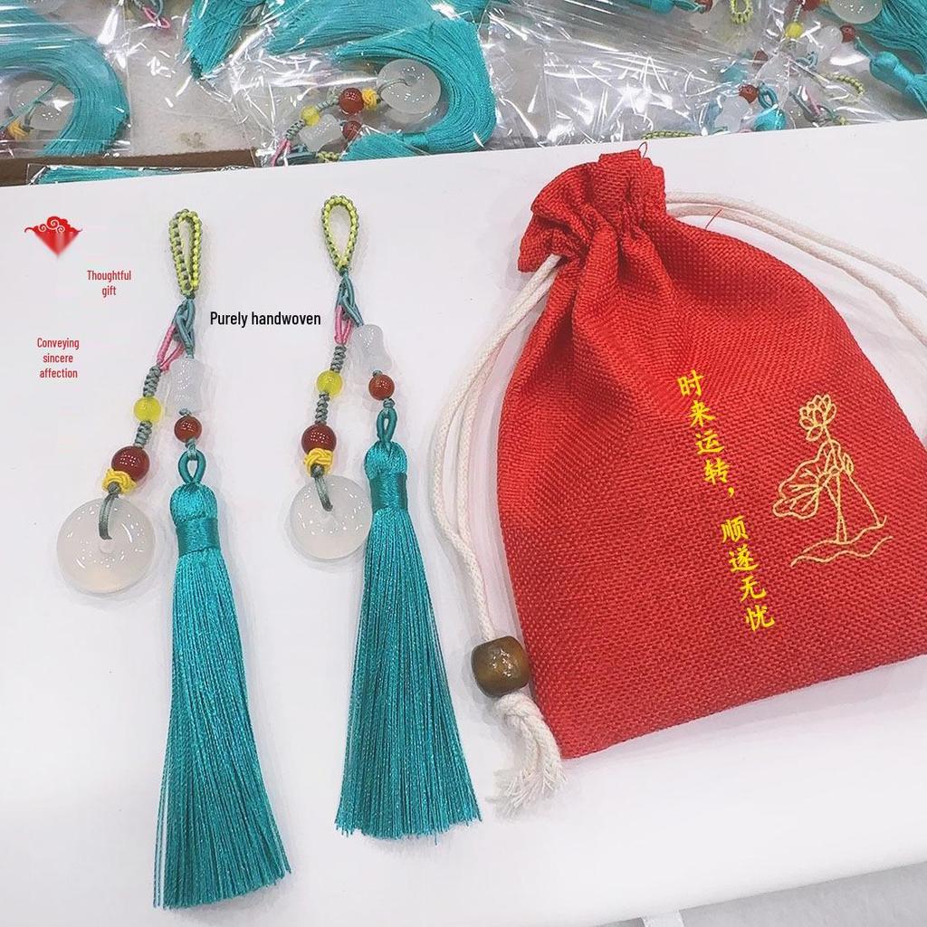Colgante de Ágata con Borla de Vaina de Loto para Qipao y Accesorios