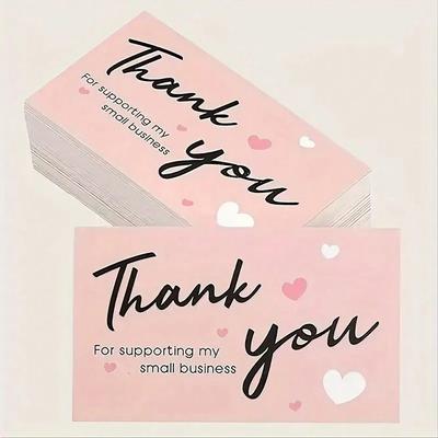 100pcs Thank You For Supporting My Small Business Cards Modern Letter & Heart Print Gift Greeting Card Holiday Greeting Card