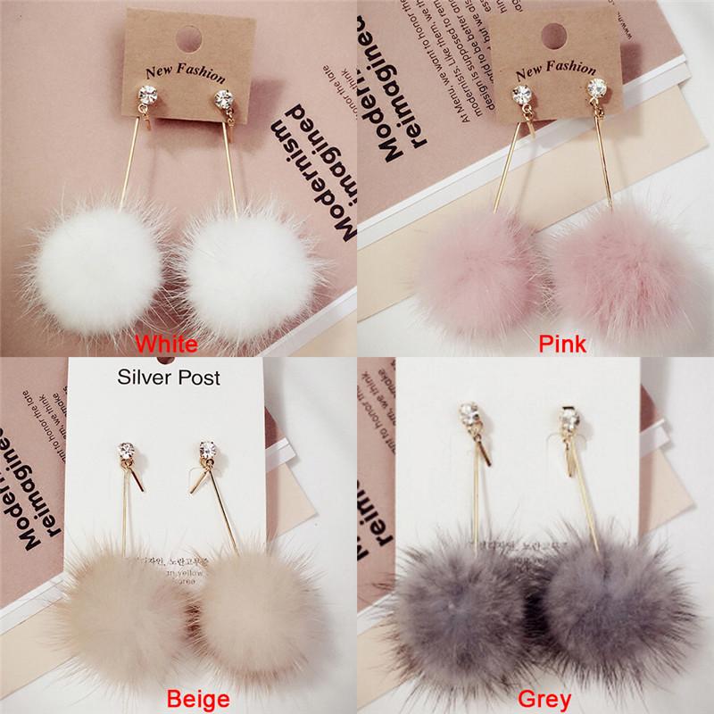 Soft Fur Ball Pompom Long Earrings Drop Dangle Earrings Women Ear Studs Jewelry