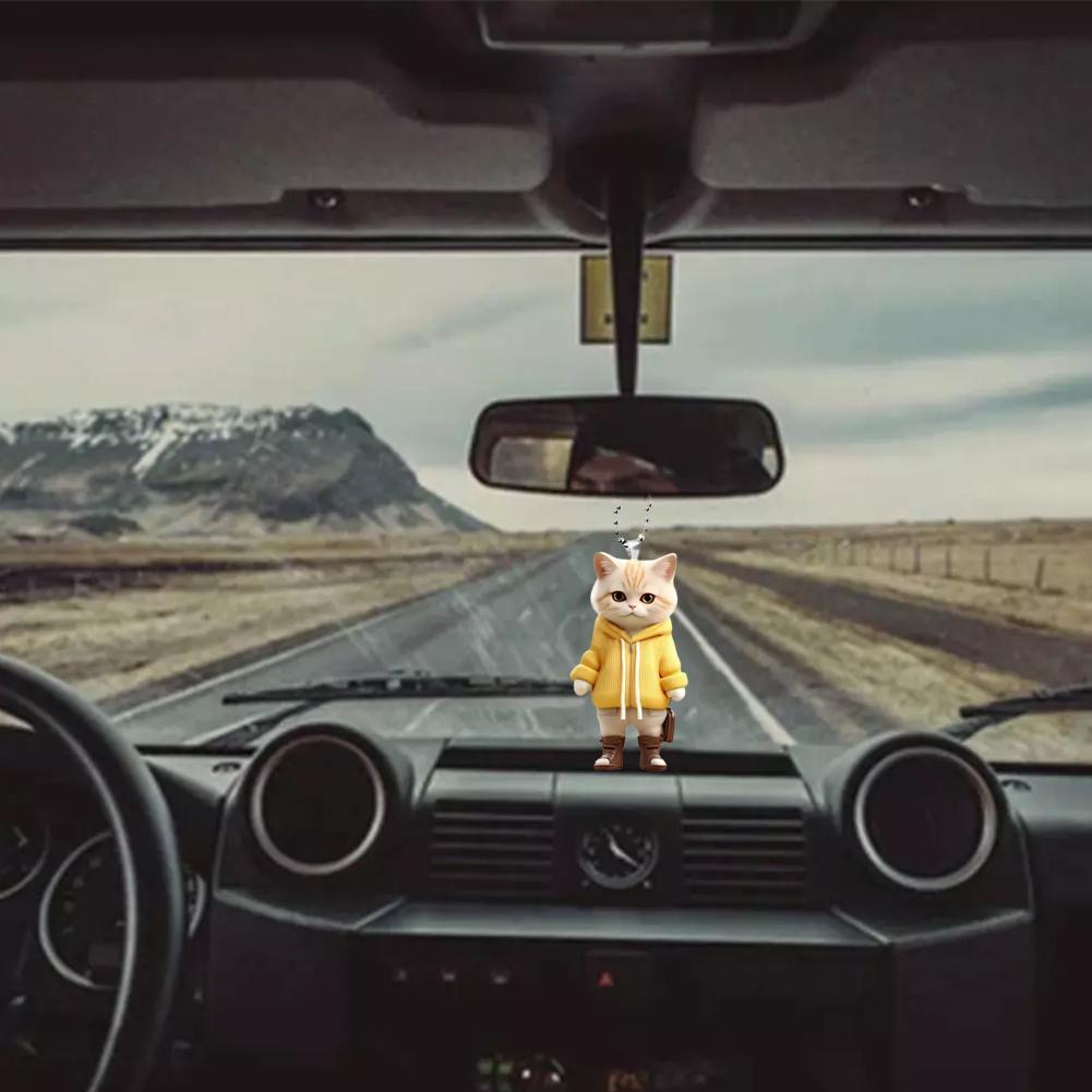 2025 New Acrylic Car Hanging Pendant Rearview Mirror Decoration Compact Cat-Shaped 2D Cute Cats Car Interior Decor