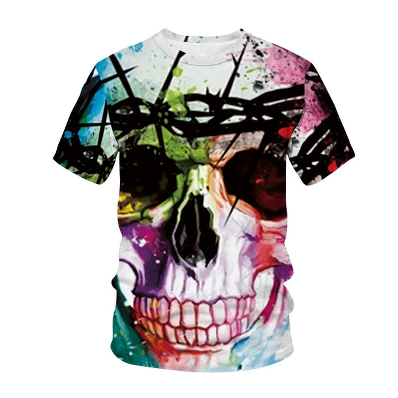 Neue männer Casual T-shirt Schädel Rock Straße Band 3D Druck Hip Hop Klassische Vintage Oansatz Lose Top Kurzarm