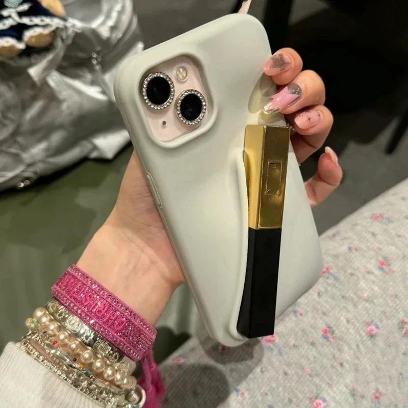 Capa de silicone macia para maquiagem com batom para iPhone 16, 14, 15 Pro Max, X, XS, XR, 11, 13, 12 Mini, 6, 7, 8 Plus SE, capa portátil para brilho labial