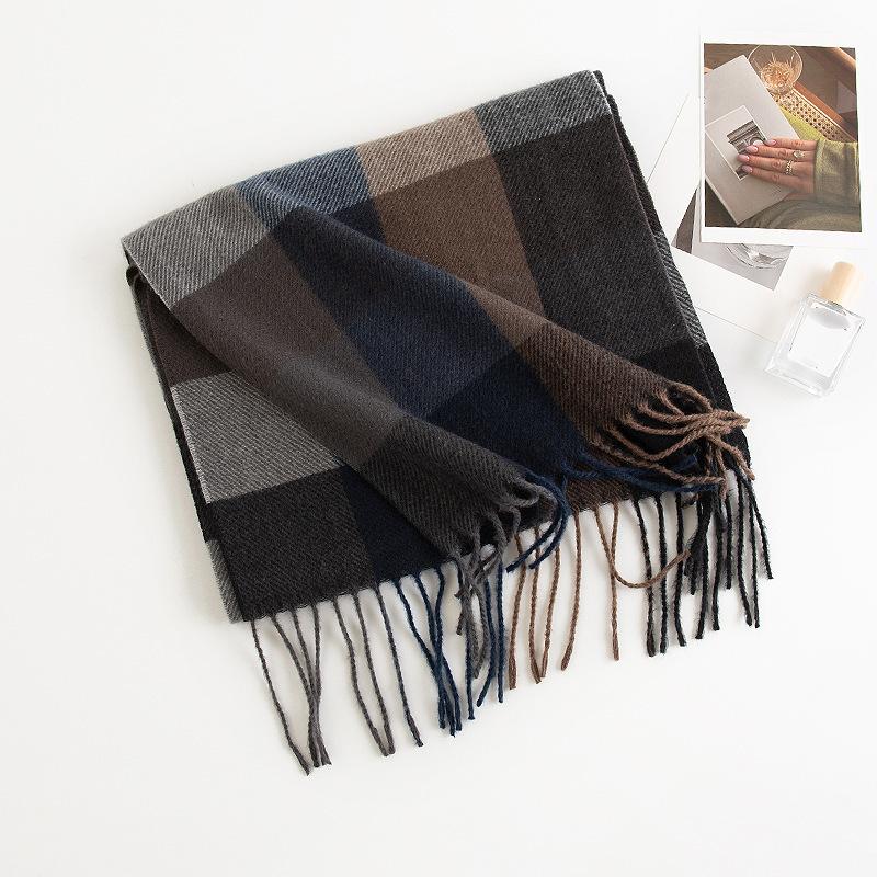 Imitation Cashmere Plaid Scarf for Women Atmosphere Fashionable and Versatile Cold Proof and Warm Scarf Shawl