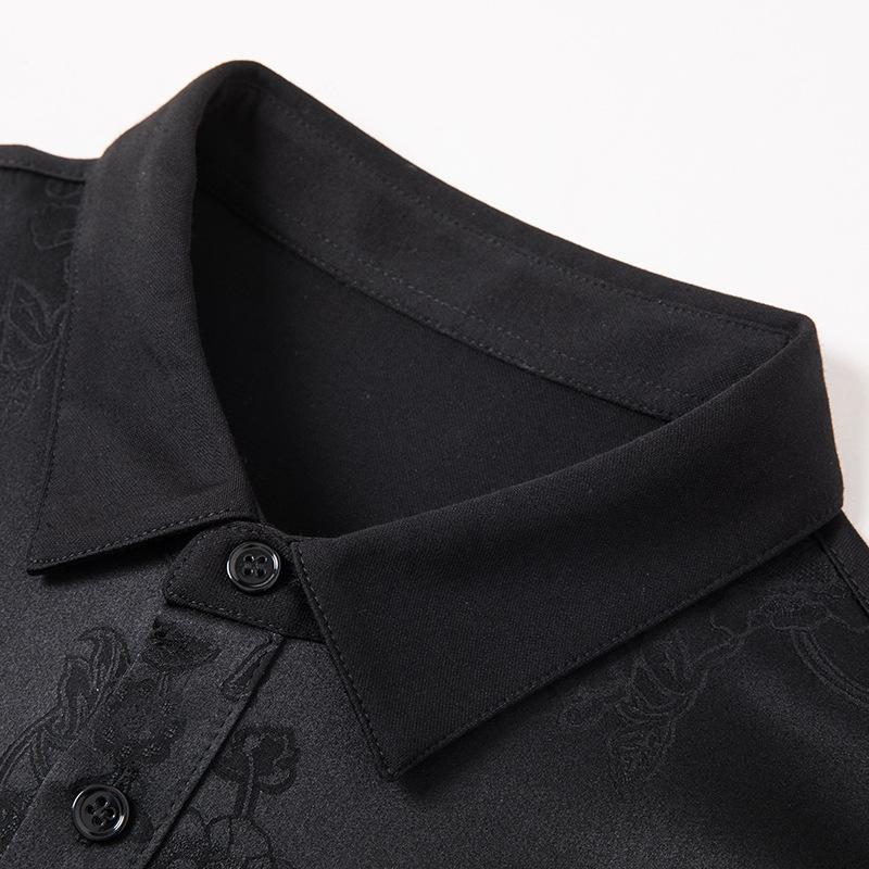 Men's Silk T-shirt Summer Short-sleeved Mulberry Silk Polo Shirt Fashionable Dark Pattern Thin Half-sleeved Top Sweatshirt