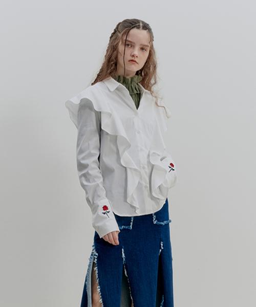 Fake Mama [Fake Mama X Dewy Dewy] Rose Frill Shirt_White White/Free