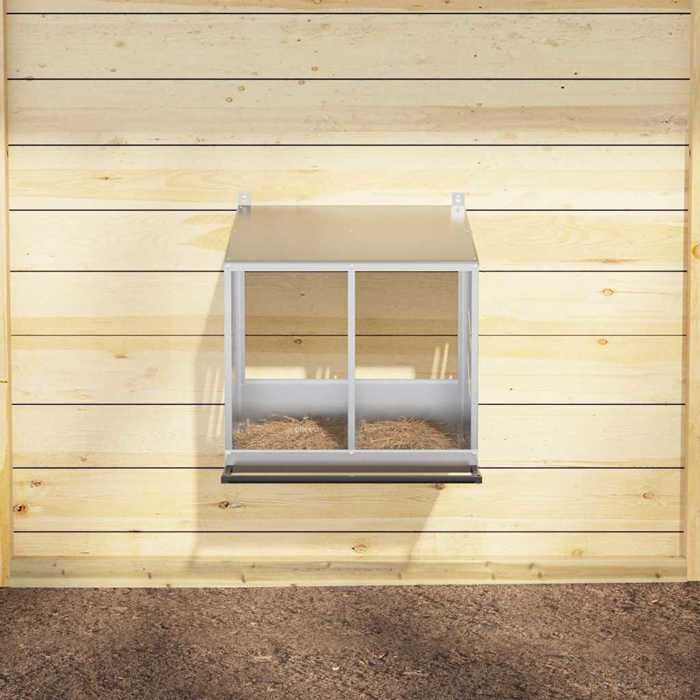 VidaXL Chicken Nesting Box with 2 Compartments Galvanized Silver Metal, Laying Hen Nesting Box, Egg Box for Chickens, 864348