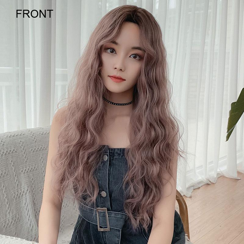 Korean and Japanese Style Women's Fashion Middle Part Wig Ladies Daily Use Natural Looking Synthetic Fiber Long Wavy Wig Without Bangs