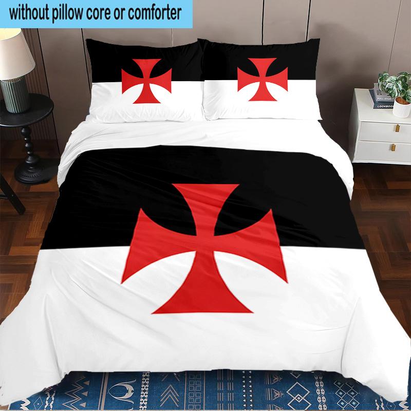 3PCS Red Cross CR Flamengo Printed Bedding Set, Includes A Duvet Cover and Two Pillowcases for Bedroom, Suitable for All Seasons