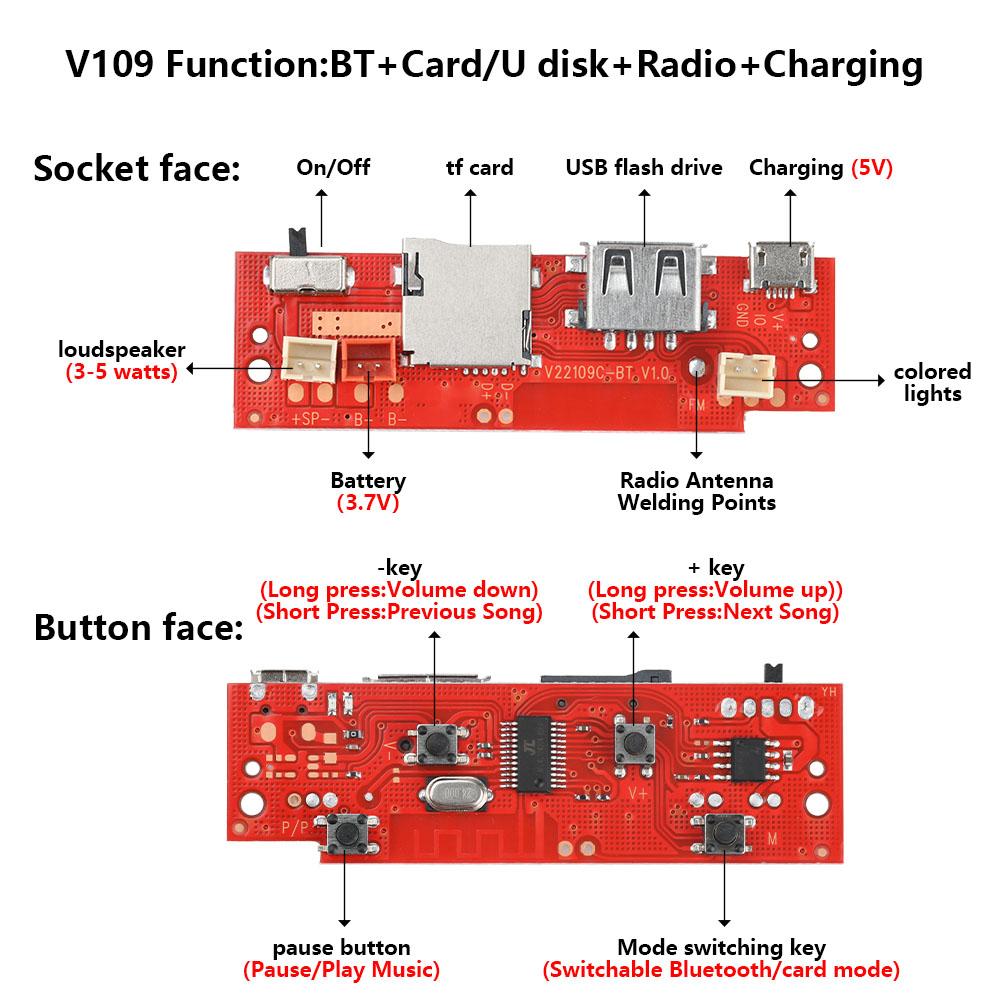 Bluetooth Audio Circuit Board Audio Amplifier Decoding Board Wires Bluetooth Module V109 Player Audio Motherboard Micro USB
