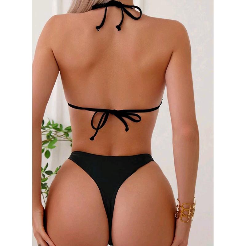 New Fashion Basic Swimwear Summer Classical Bandage Halter Swimsuit Removable Padding Strappy Ties Sexy String Bikini