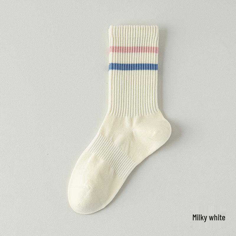 Women's Pure Cotton Mid-Calf Socks - Odor-Resistant, Sweat-Absorbent, Casual Sports Socks for Spring & Autumn, White, Trendy