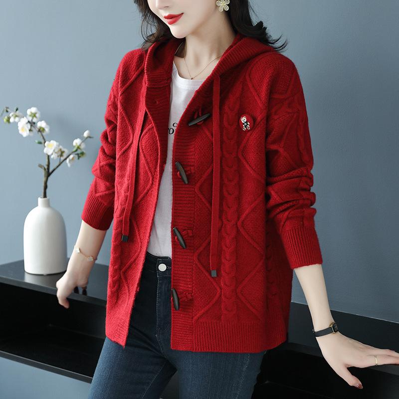 Knitted Sweater Cardigan Women's Spring Autumn 2025 New Long Sleeve Loose Hooded Casual Sweater Jackets Female Knitwear
