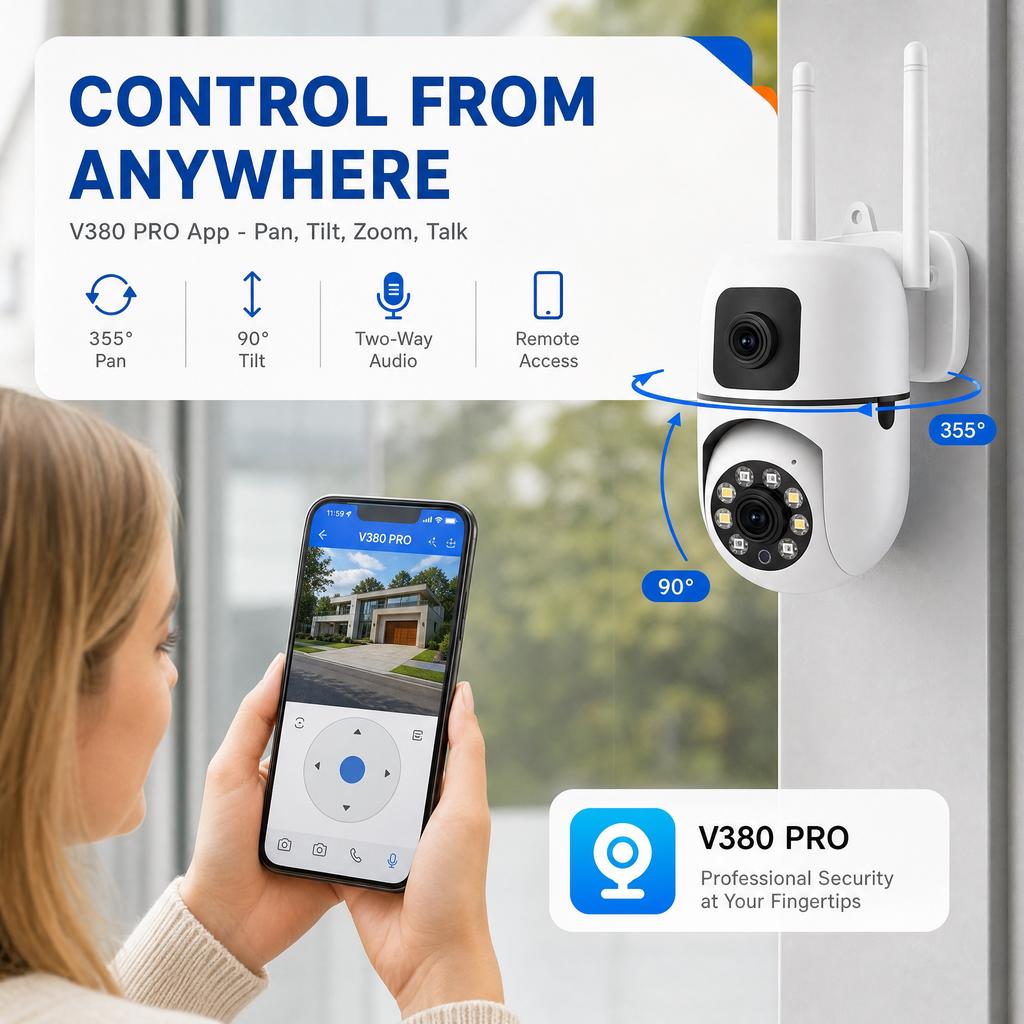 Fotocamera a Doppia Lente HD 8MP WiFi Telecamera di Sicurezza Esterna Impermeabile Interfono Bidirezionale PTZ Tracciamento Mobile Visione Notturna