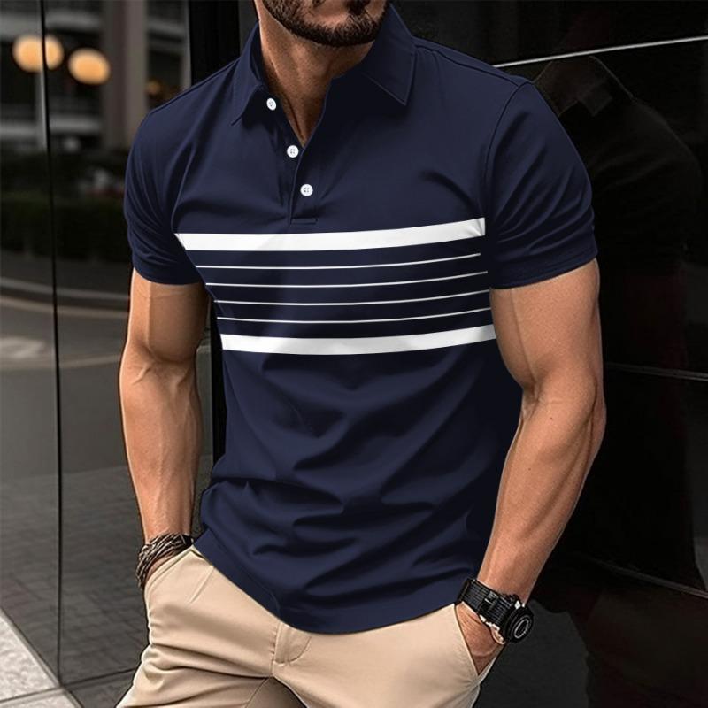 

Mens Casual Striped Short Sleeve Polo Shirt S темно-синий