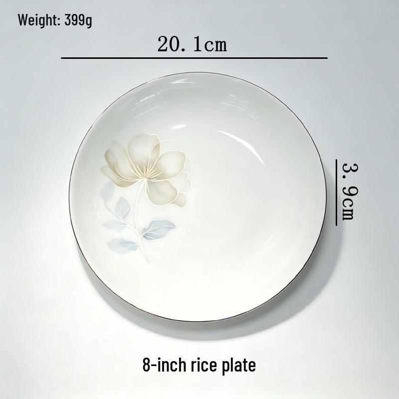Set di stoviglie in ceramica smaltata con bordo dorato Yu Bao Fang - Elegante collezione di ciotole e piatti per la nuova casa.
