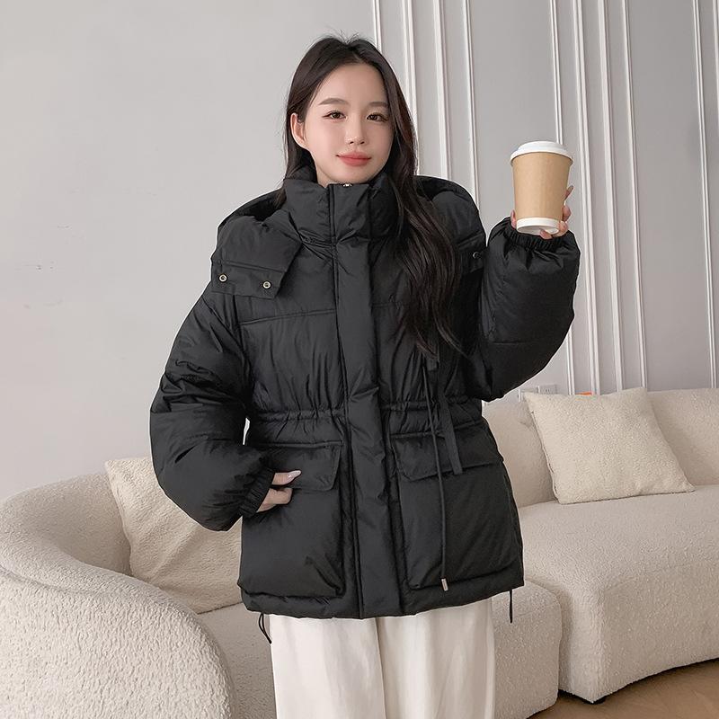 

Хлопковая куртка с капюшоном на талии женская 2025 новая корейская версия свободная утолщенная теплая студенческая зимняя куртка M чёрный