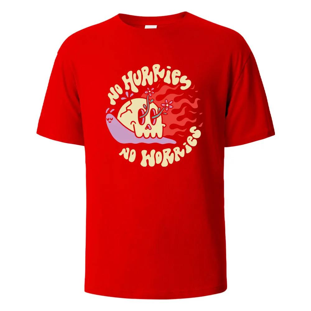 Printed T-shirts For Men No Hurries No Worriew 100% Cotton Summer Breathable Comfortable Tops Short-Sleeved O-neck Men Clothing