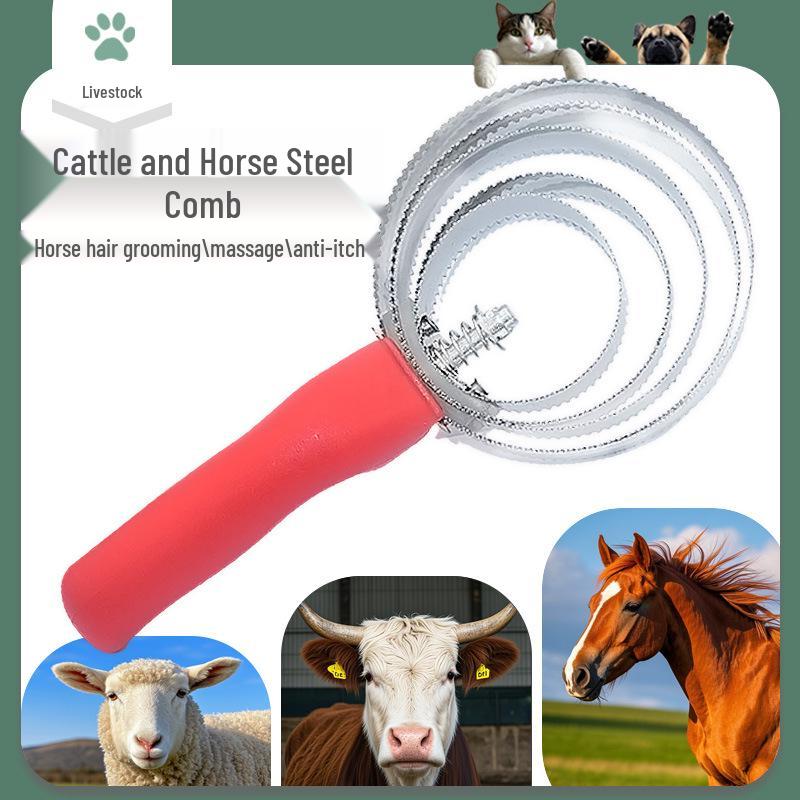 Cattle Horse Comb: Stainless Steel Brush & Plastic Handle - Loose Hair Remover, Sweat Scraper, Itch Scratcher