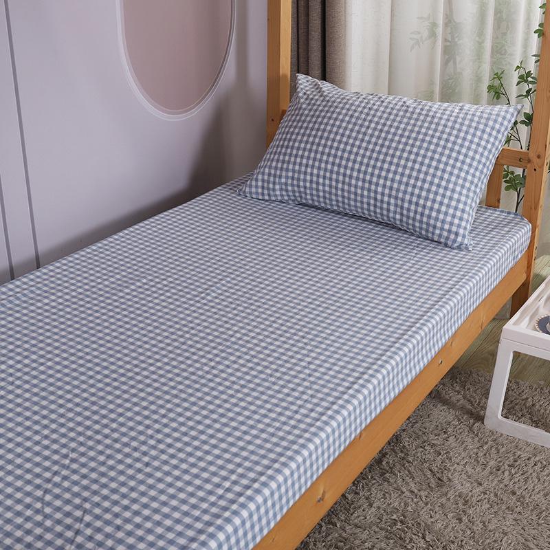 Cotton Plaid Dorm Bed Set: Sheet, Pillowcase, Mattress Cover, Duvet Cover Flat Sheet 120*220 (Dorm Bed)